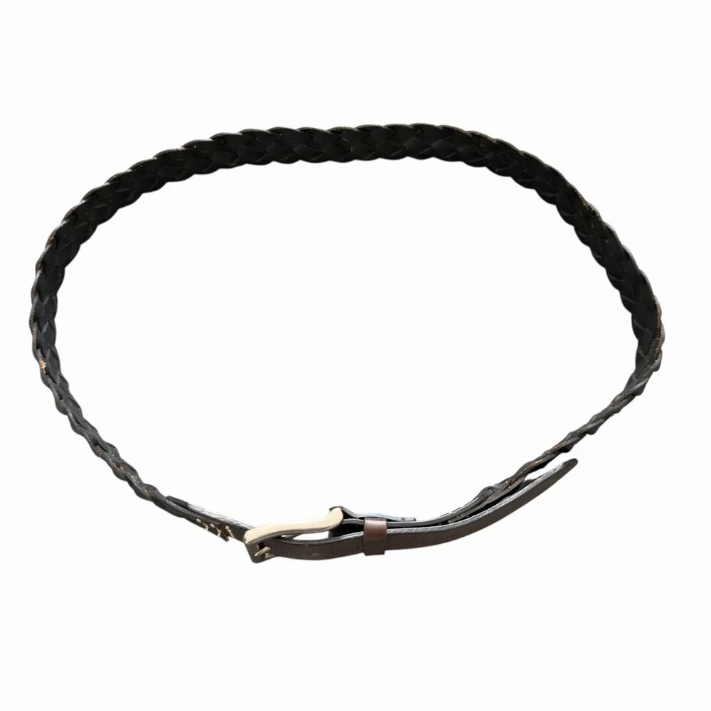 Men's Genuine‎ Leather Braided Belt Dark Brown Size 42 Vintage Style Buckle